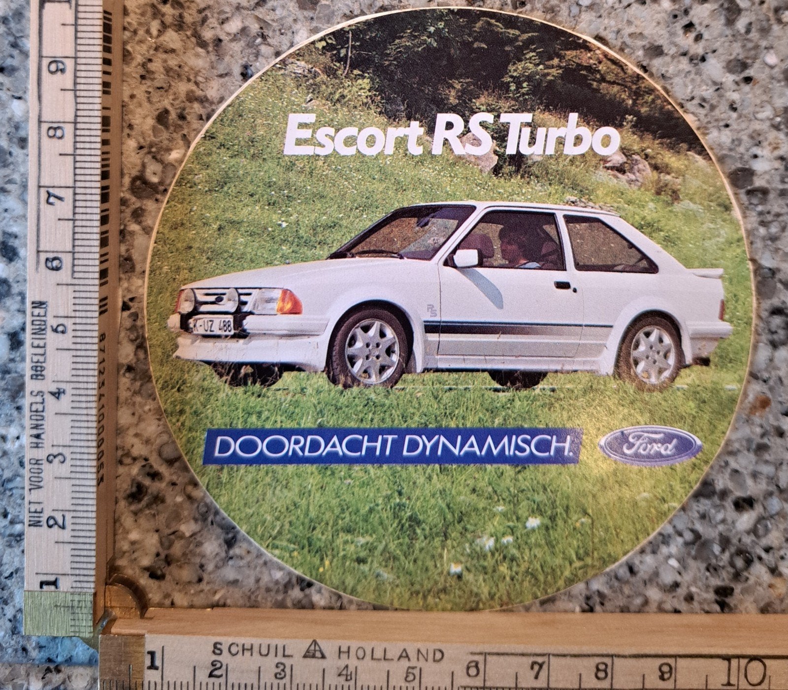 Vintage sticker Ford Escort RS TURBO doordacht dynamisch, Ophalen of Verzenden, Zo goed als nieuw