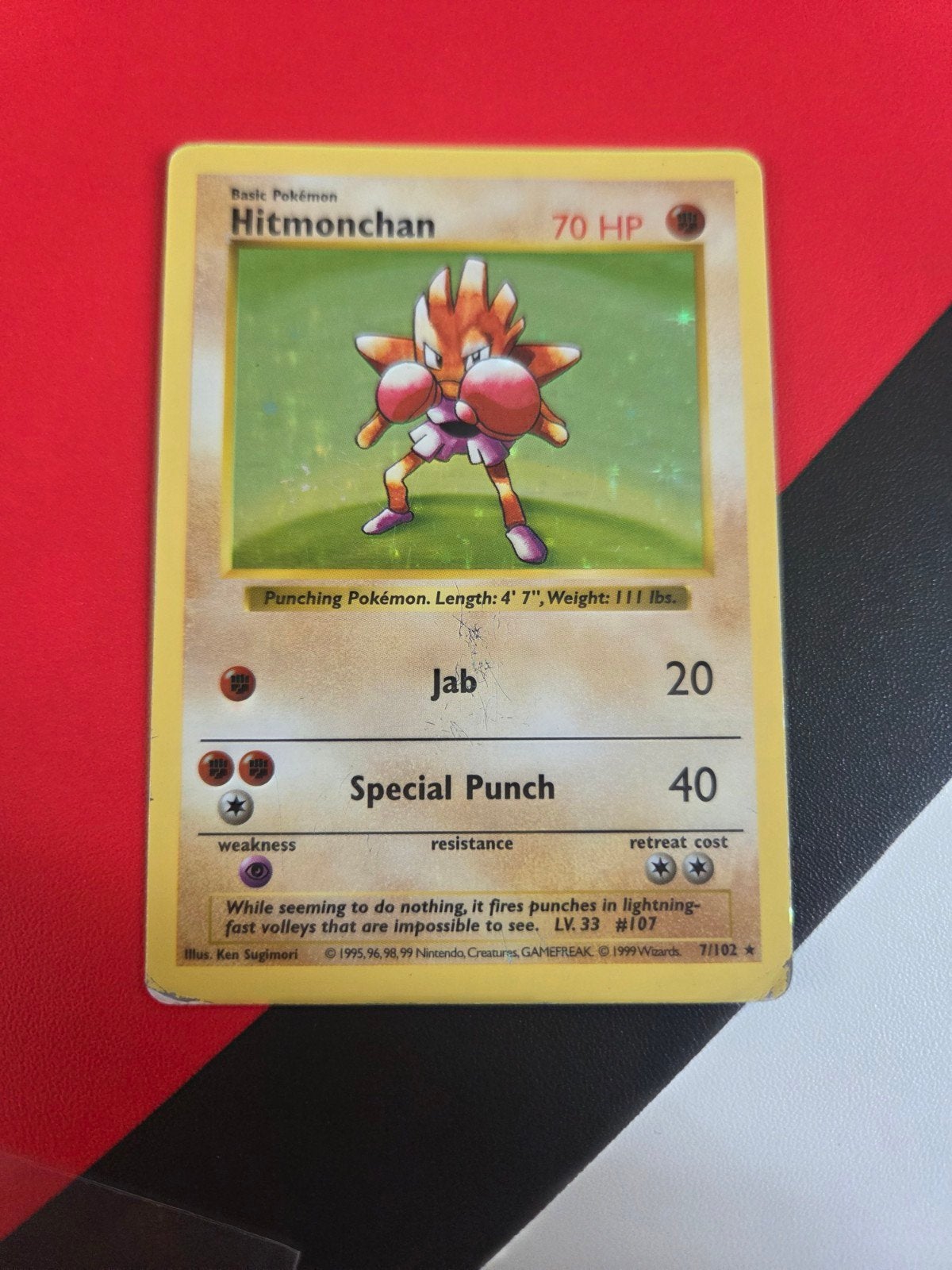 Pokémon Hitmonchan 7/102 Holo Base Set shadowless played, Ophalen of Verzenden, Gebruikt