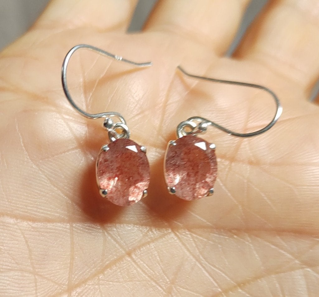 zilveren oorbellen met natuurlijke Aardbeienkwarts steen, Sieraden, Tassen en Uiterlijk, Oorbellen, O.T., Hangers, Nieuw, Oranje