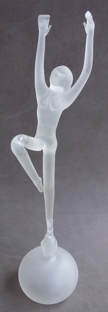 20 ste eeuw GROOT 32 cm. Glazen Beeld Naakt Vrouw Danseres, Ophalen of Verzenden
