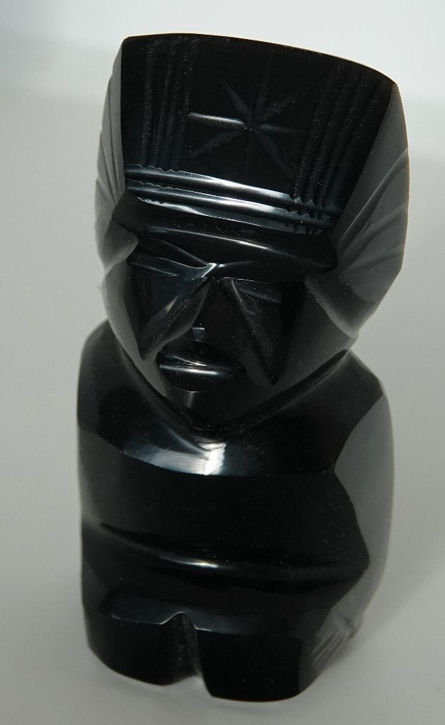 Obsidiaan Maya Inca beeldje uit 1979, Mexico, handgesneden, Ritueel object, 9 cm, Gesneden, Natuurlijk materiaal