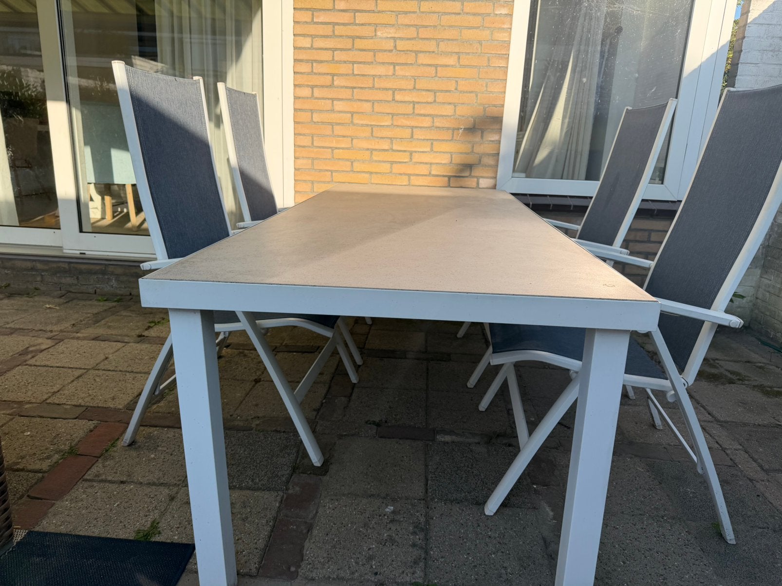 Luxe Le Sud tuinset incl. 6 eetstoelen, natuursteenlook, Ophalen, Zo goed als nieuw, Overige materialen