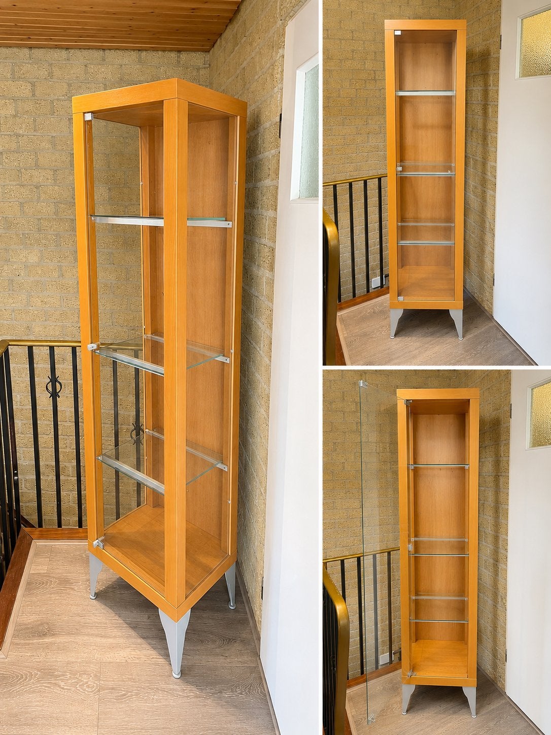 Stijlvolle vitrinekast met glazen deur en dragers, Huis en Inrichting, Kasten | Vitrinekasten, Ophalen, Minder dan 50 cm, Gebruikt