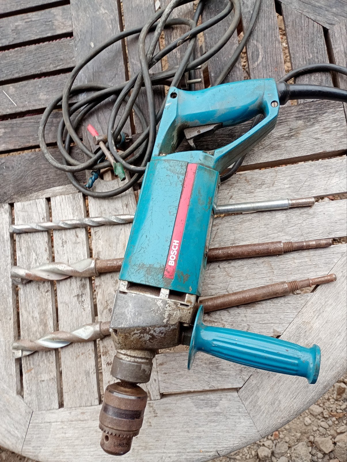 Oude Bosch boormachine met 3 boren (16, 20, 25mm), Ophalen, Gebruikt, Boormachine