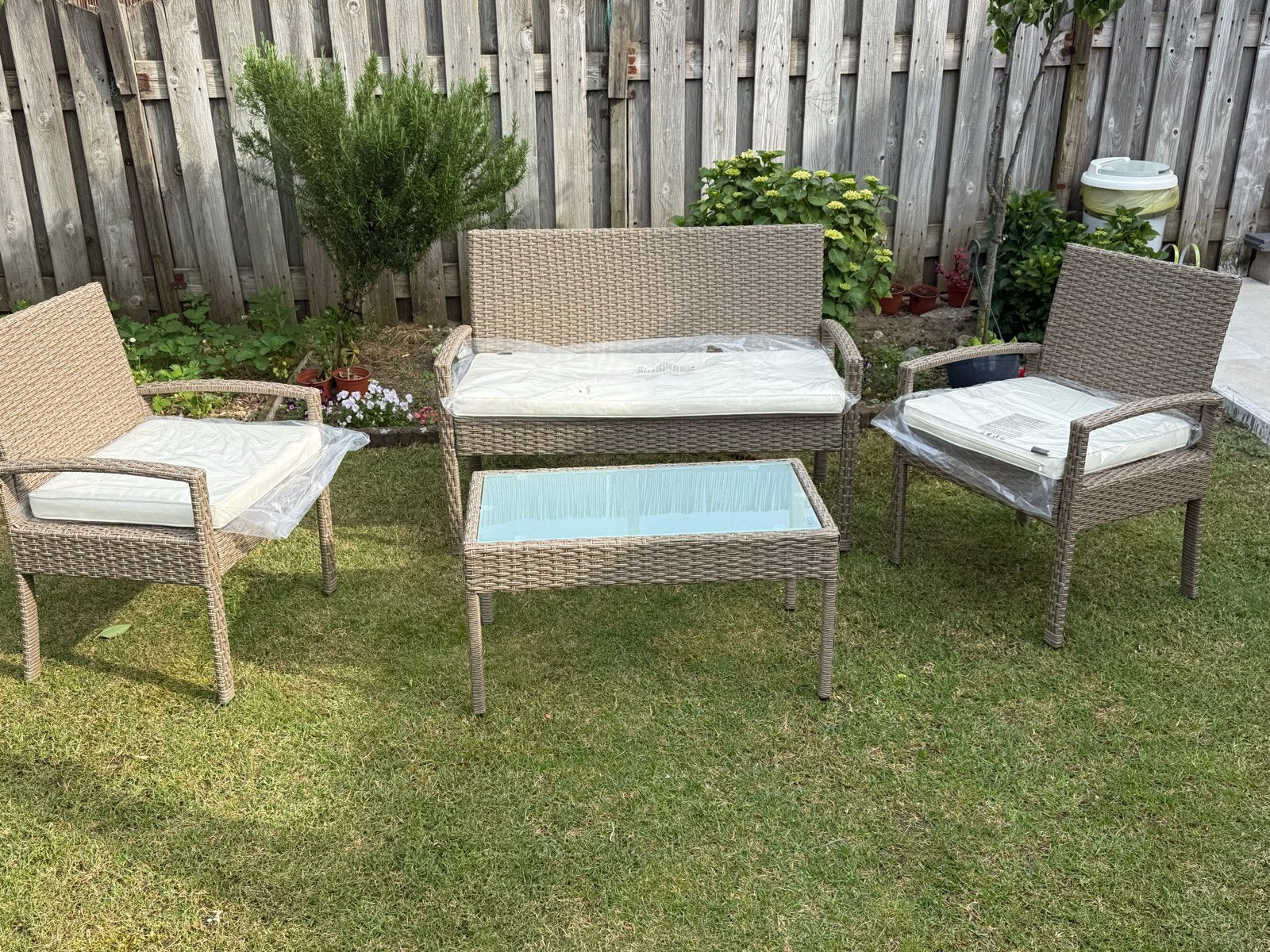 Casaria Polyrotan Tuinset 4-delig Crème, 4 zitplaatsen, Nieuw, Ophalen of Verzenden, Wicker