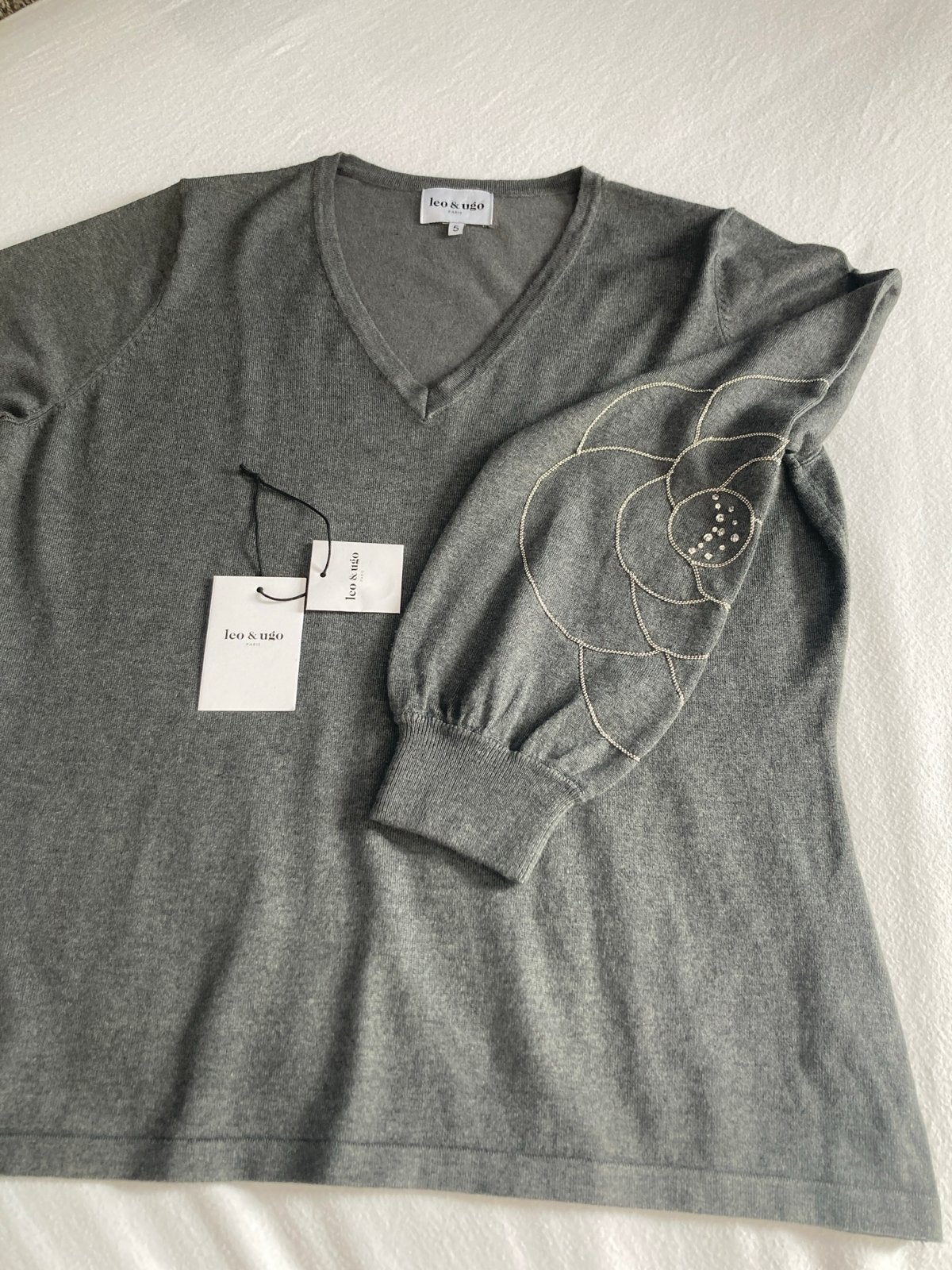 Comfortabele dames trui Leo&Ugo Paris DarkGrey Melange, Kleding | Dames, Ophalen of Verzenden, Nieuw, Maat 46/48 (XL) of groter