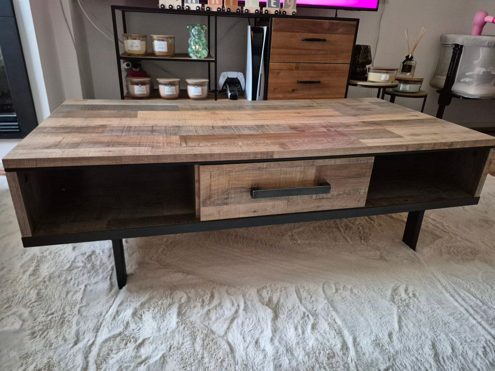 Salontafel met lade - Industrieel design, Gebruikt, Industrieel, Ophalen, Overige houtsoorten