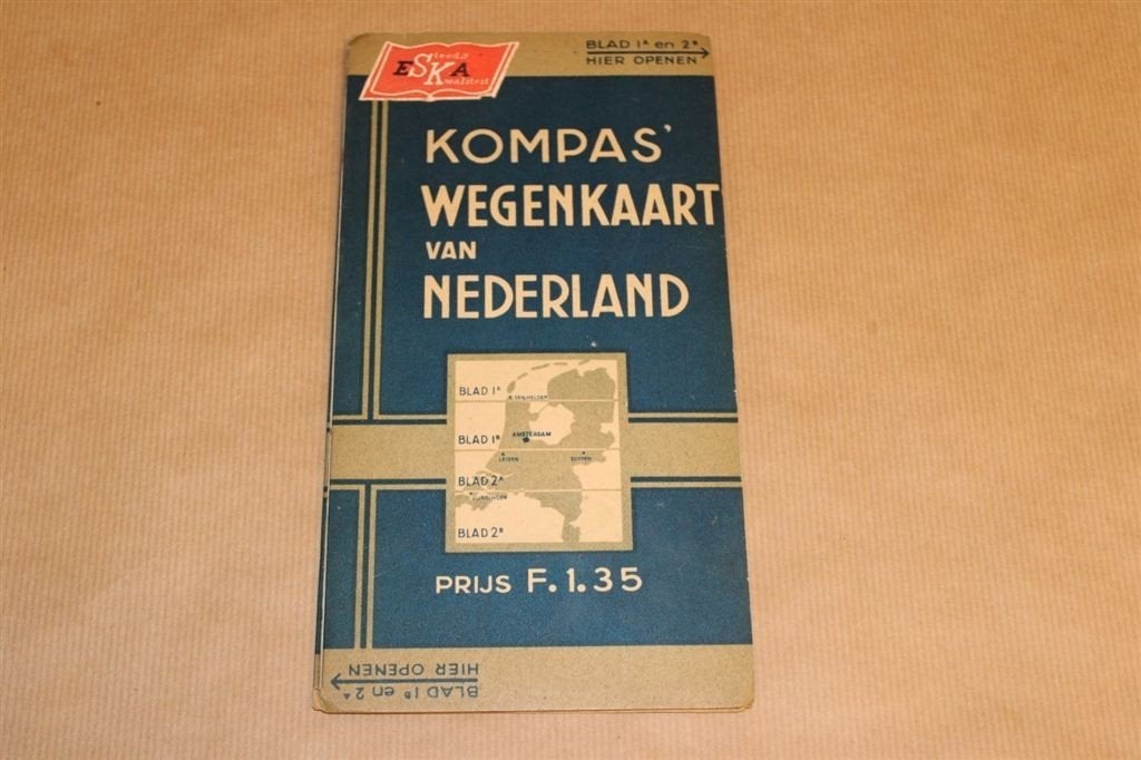 Kompas Wegenkaart van Nederland - Circa 1935, Ophalen of Verzenden, 1800 tot 2000, Nederland, Landkaart