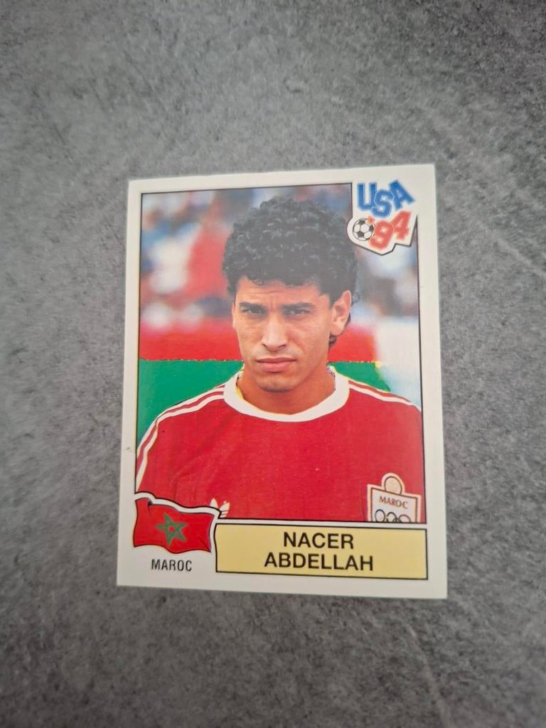 Panini sticker WK 94 USA (rood). Nacer Abdellah Marokko., Verzenden, Zo goed als nieuw, Sticker