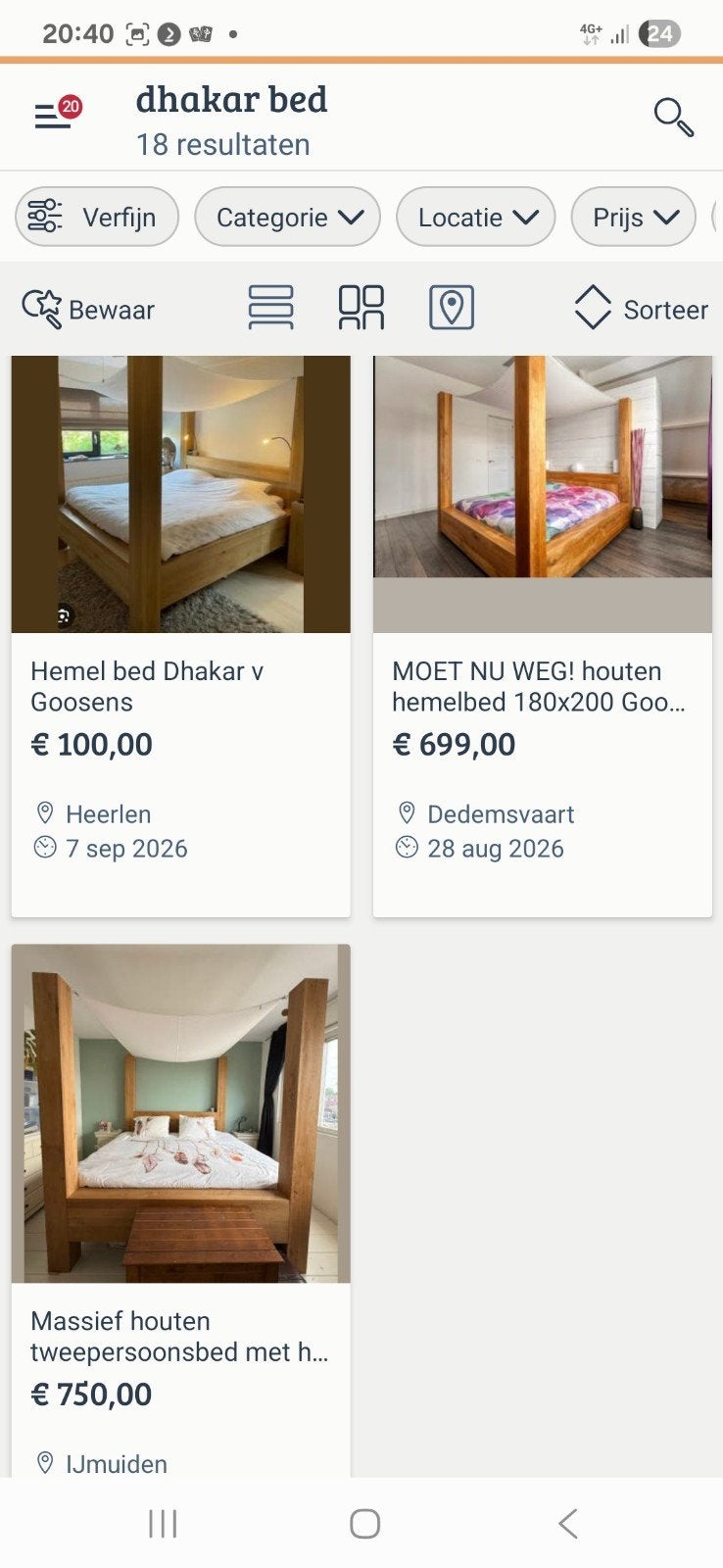 Dhakar Hemelbed Goosens, Ophalen, Gebruikt, 210 cm, Tweepersoons