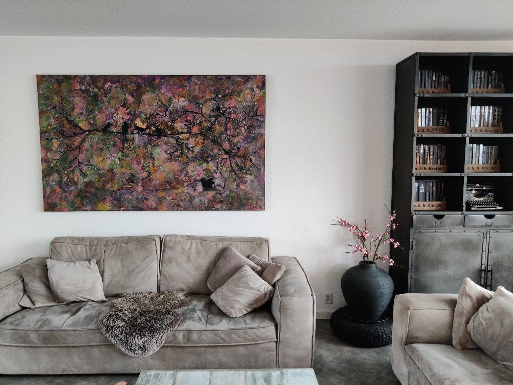 Schilderij HappyBirdsNotes Colorful Art XXL afmeting, Antiek en Kunst, Ophalen