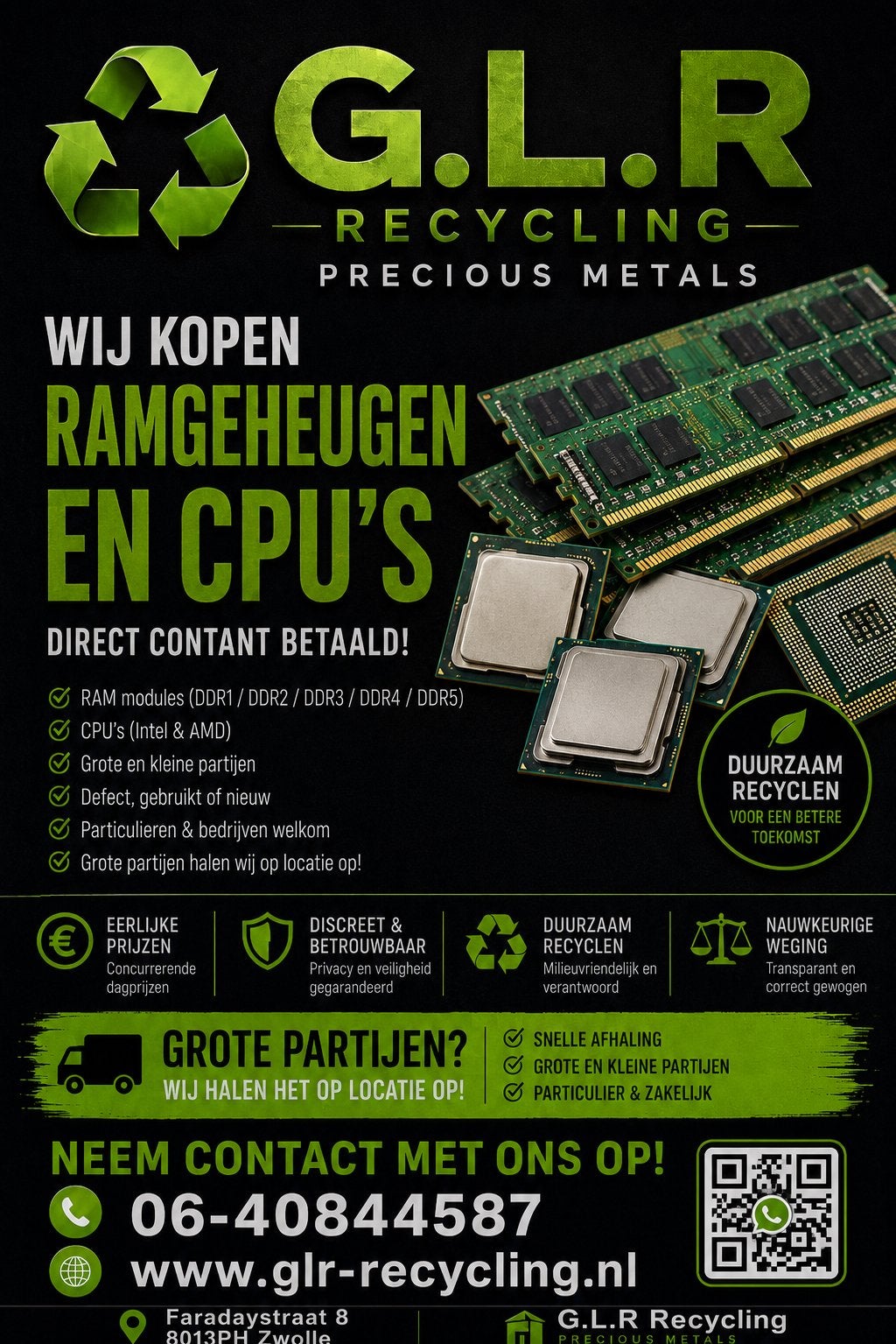 Wij kopen ram en cpu’s in, contant betaald, Ophalen, ., Zo goed als nieuw, .