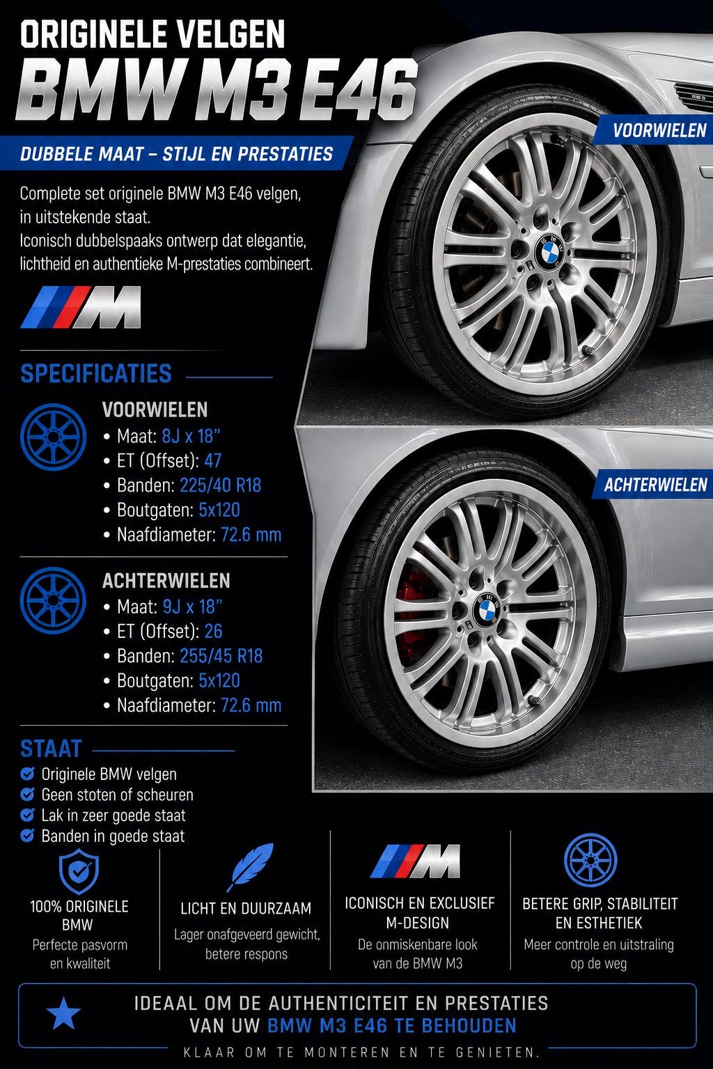 BMW M3 E46, Auto-onderdelen, Banden en Velgen, 18 inch, Gebruikt, Banden en Velgen, Ophalen of Verzenden
