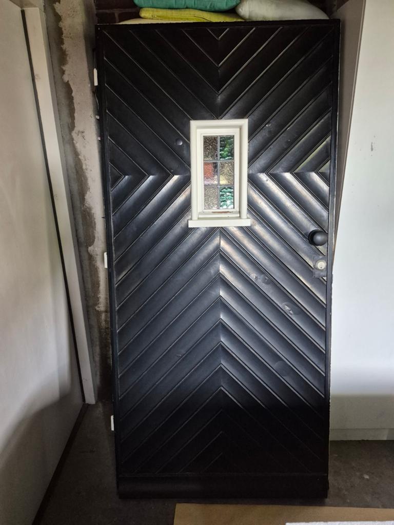 Voordeur jaren '60 met glas in lood raampje, Doe-het-zelf en Verbouw, Deuren en Horren, Ophalen, Gebruikt, 80 tot 100 cm, Minder dan 200 cm