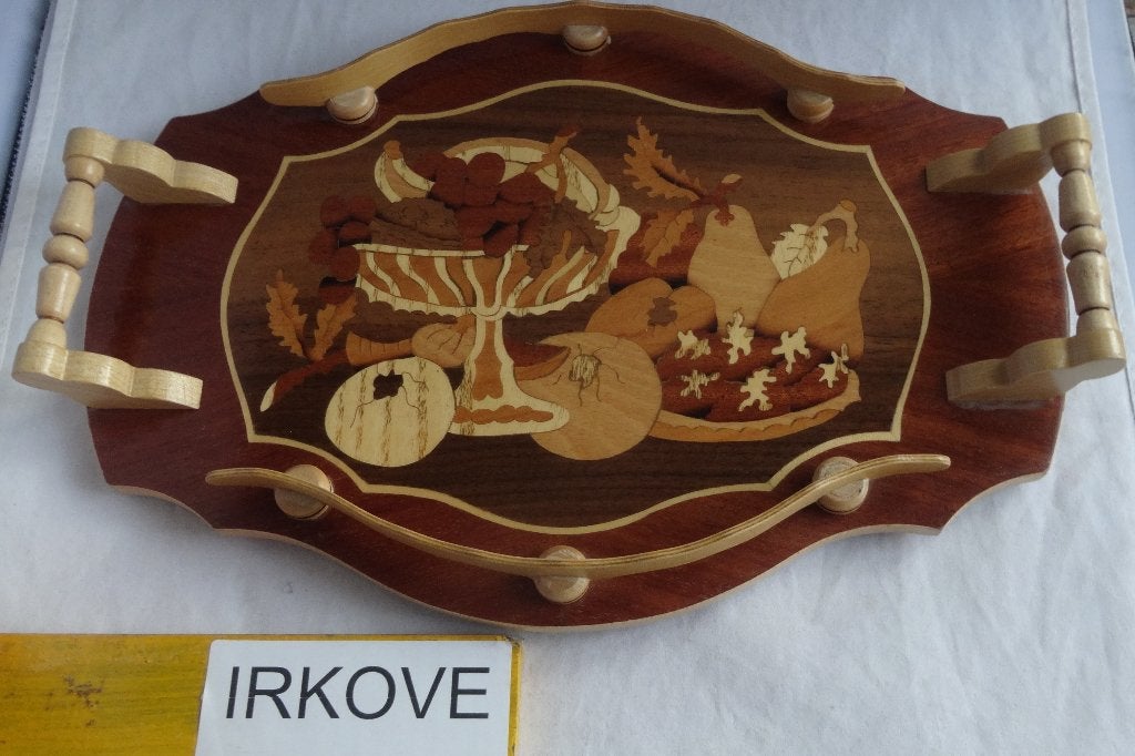 INGELEGD SCHITTEREND DIENBLAD * Hout Marqueterie *, Houtsnijwerk, Verzenden, Handgemaakt, 20 - 50 cm