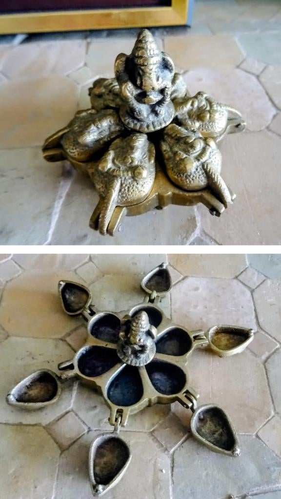 India: antiek tika kumkum doosje, met Elephant God Ganesha, Antiek en Kunst, Verzenden