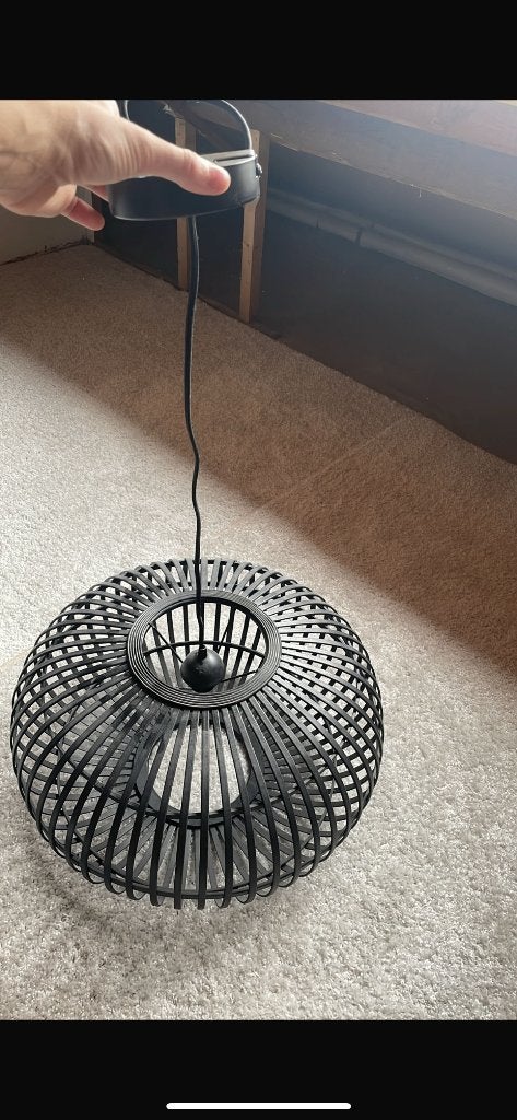 Zwarte hanglamp van de Karwei, Ophalen, Zo goed als nieuw, Hout, E27 (groot)