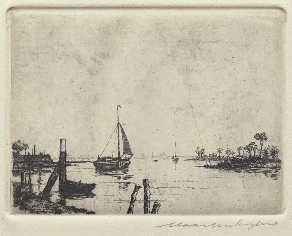 Maarten Langbroek - Zeilboten op plas, Ophalen of Verzenden