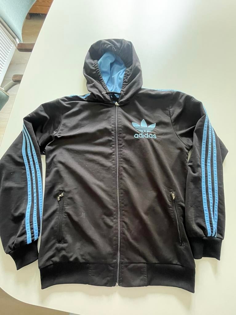 Vintage Adidas trainingsjas met capuchon maat XL., Ophalen of Verzenden, Gedragen, Maat 56/58 (XL), Zwart