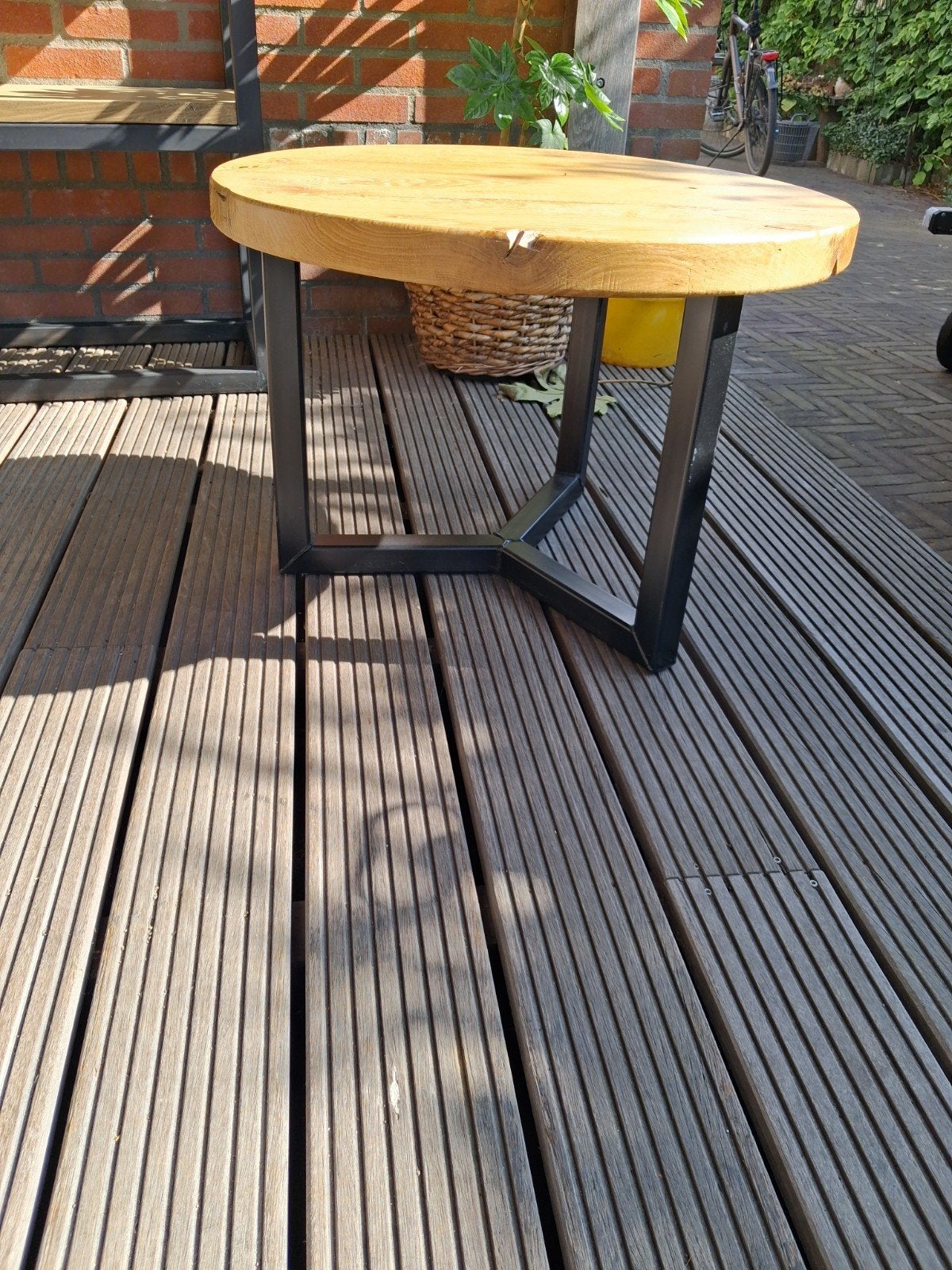 salon tafel , oud gebinten blad, Huis en Inrichting, Tafels | Salontafels, Ophalen, Gebruikt, Rond