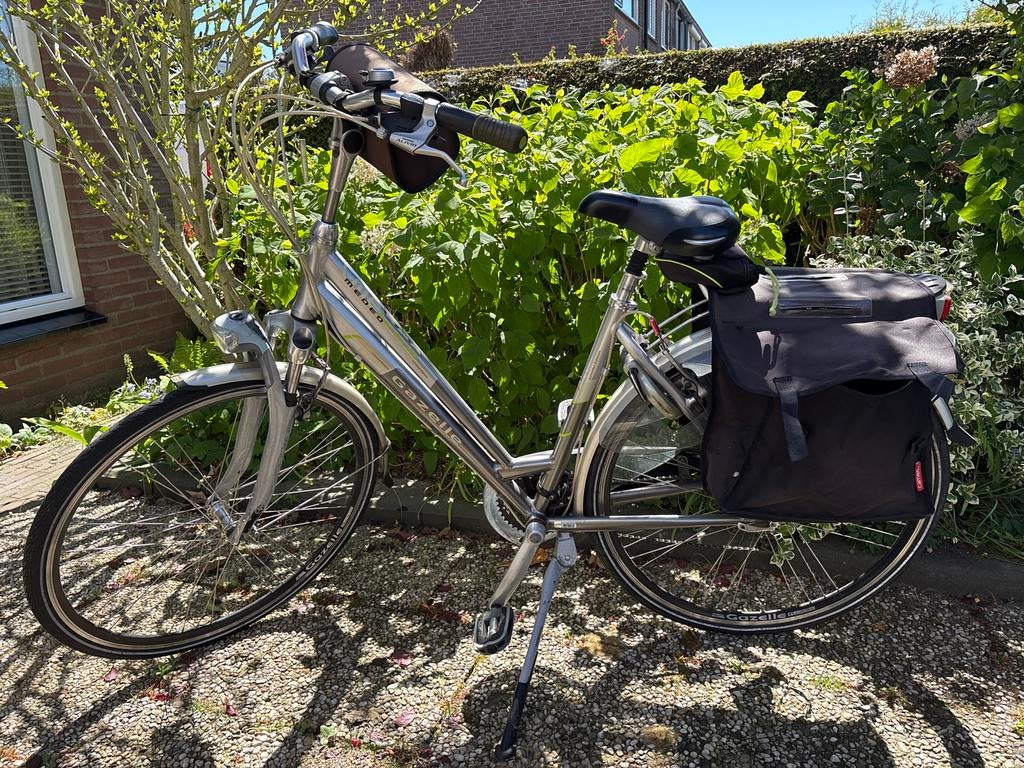 Gazelle Medeo damesfiets met fietstassen en lage instap, Ophalen, Velgrem, Gazelle, 53 tot 56 cm
