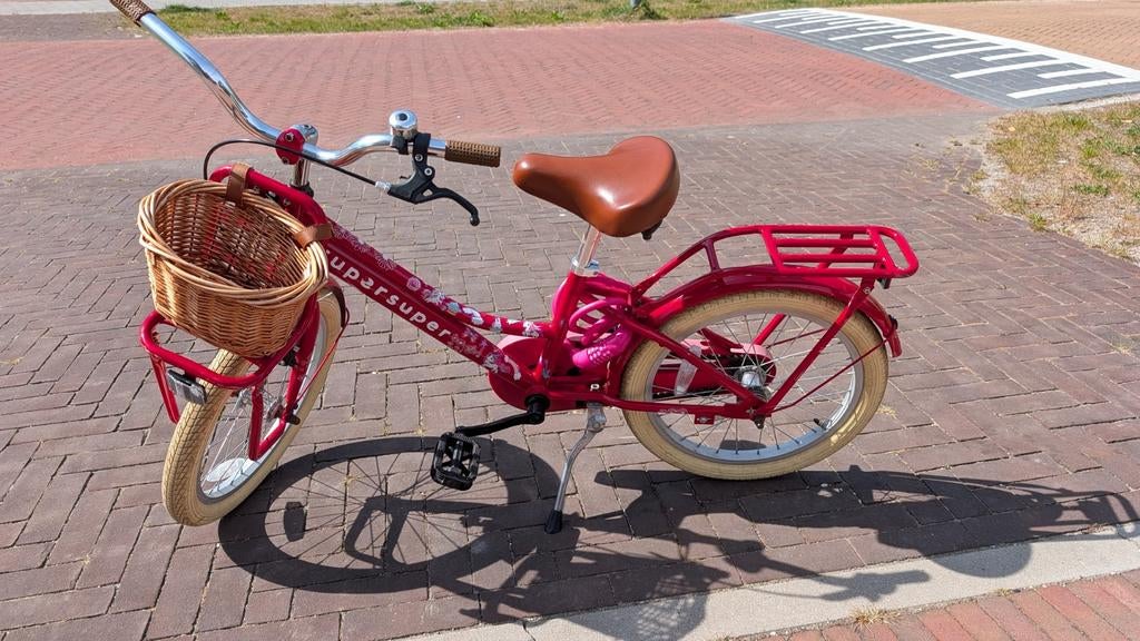 Kinderfiets 18 inch rood - SuperSuper - 4 tot 7 jaar, Ophalen, Velgrem, SuperSuper, 16 tot 20 inch