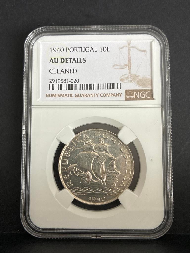 1940 Portugal 10E Zilveren Munt - NGC Gecertificeerd, Ophalen of Verzenden, Overige landen, Losse munt, Zilver
