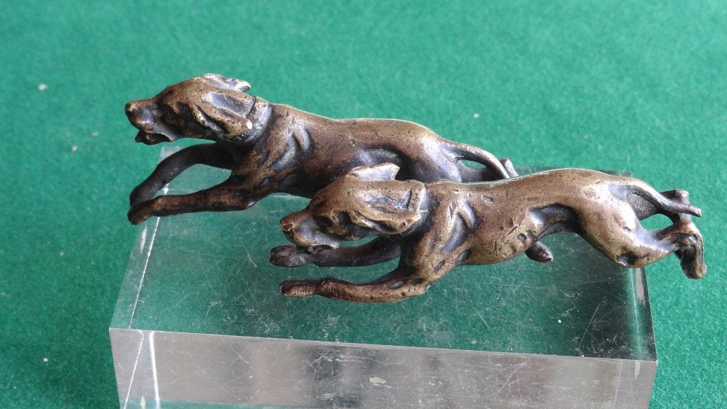 Art Deco sculptuur van twee jachthonden Hazewindhonden, Ophalen of Verzenden, Brons