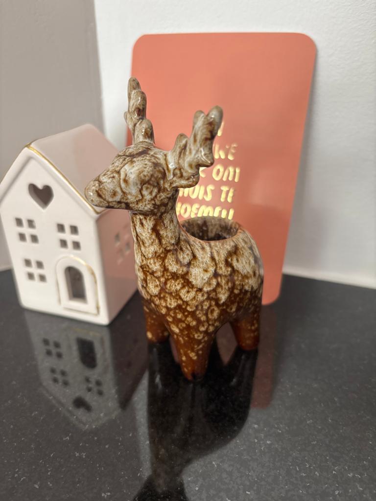 Kandelaar hertje - Decoratieve kaarsenhouder, Ophalen, Overige materialen, Gebruikt, Bruin