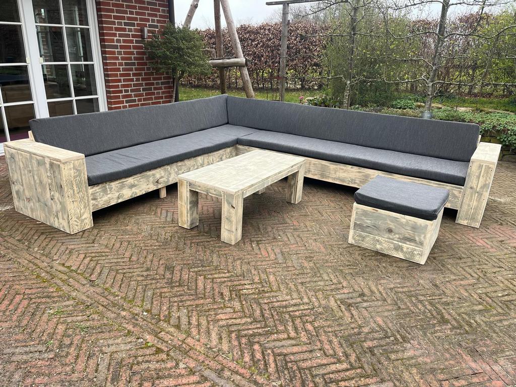Loungeset steigerhout douglas hoekbank tuinbank loungeset, Ophalen of Verzenden, Zo goed als nieuw, Steigerhout, Hocker