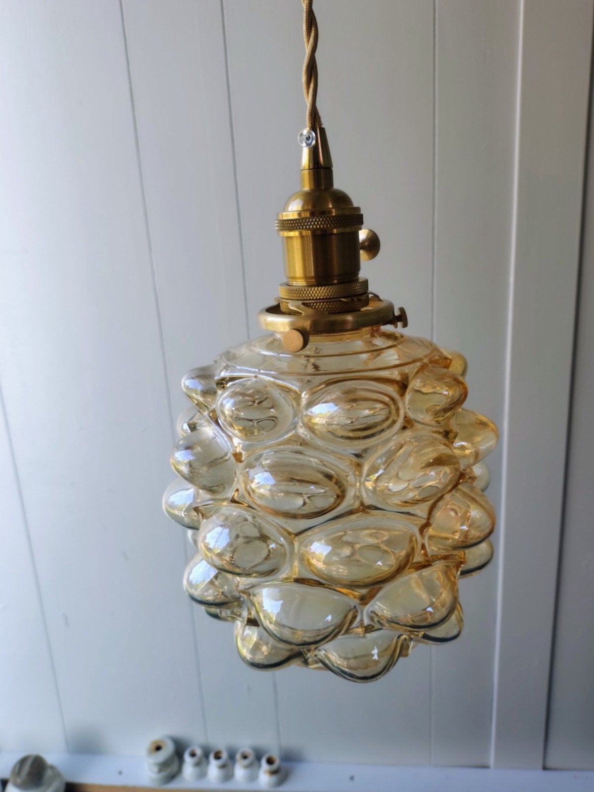 Vintage Helena Tynell 'Bubble' hanglamp - Amber glas, Ophalen of Verzenden