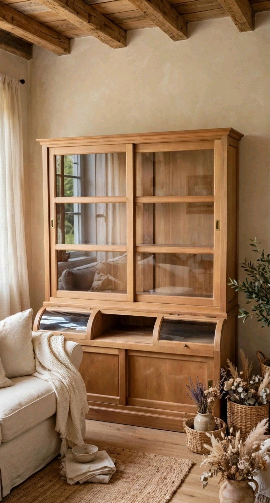 Massief Teak Grutterskast/Buffetkastet - facet geslepen glas, Huis en Inrichting, Ophalen, Landelijk, industrieel, Zo goed als nieuw