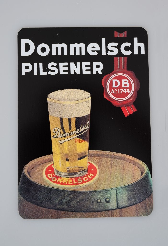 Set van 3 blikken Dommelsch Bier bordjes, Verzamelen, Ophalen of Verzenden, Zo goed als nieuw, Reclamebord, Plaat of Schild, Dommelsch