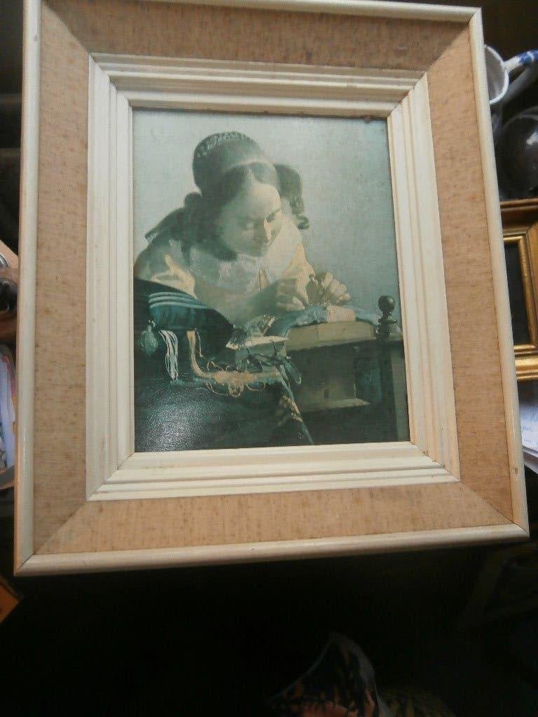 Leuke ingel.Prent v/e Kantklosser, van Vermeer i oud lijstje, Verzamelen, Ophalen, Gebruikt, Voor 1940, Prent