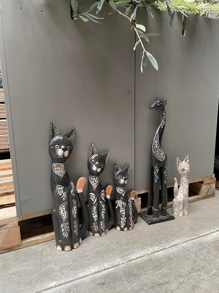 Houten poezen en giraffe decoratie set, Ophalen of Verzenden, Nieuw, Dier