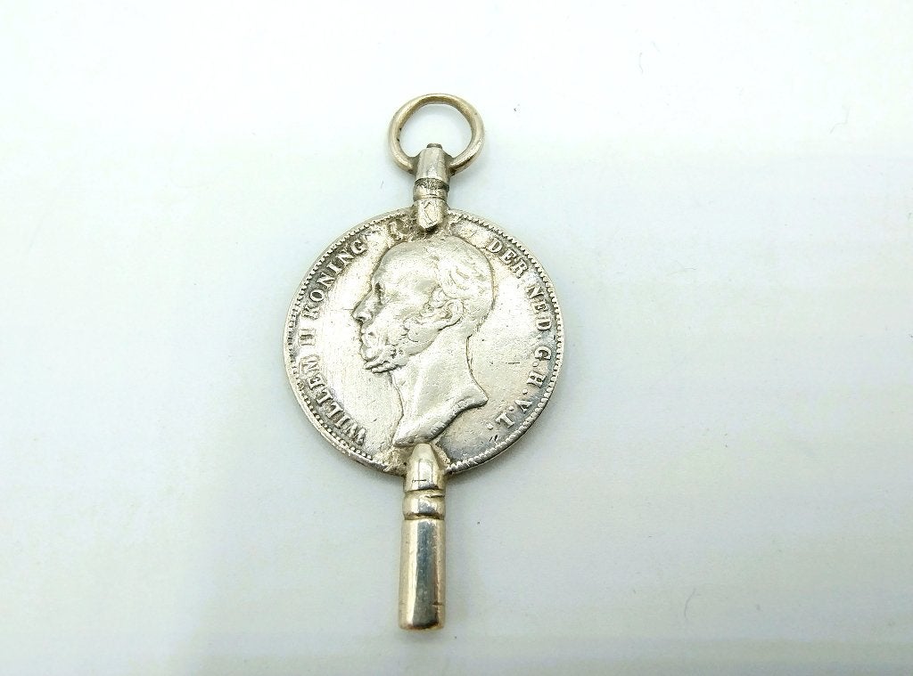 Zilveren horlogesleutel, halve gulden, 1848, Verzenden, Zilver