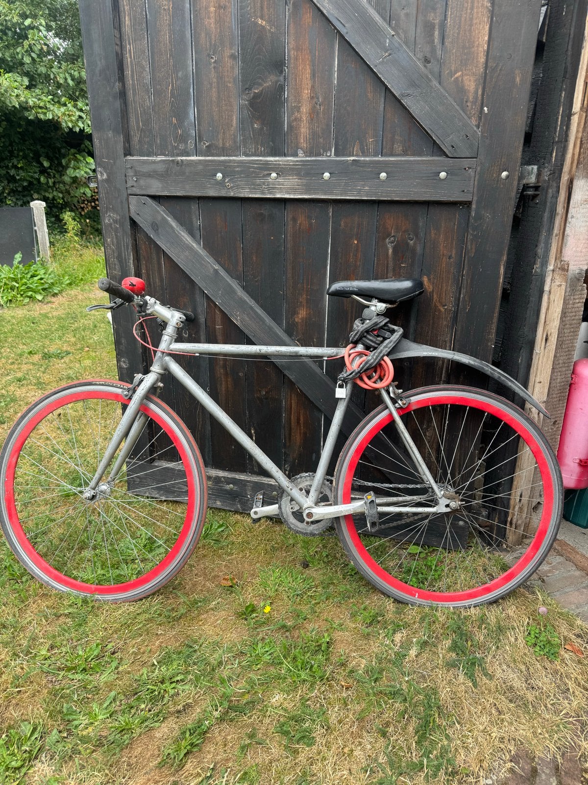 Stijlvolle Fixed Gear Fiets met Rode Velgen, Gebruikt, Velgrem, 53 tot 57 cm, Ophalen