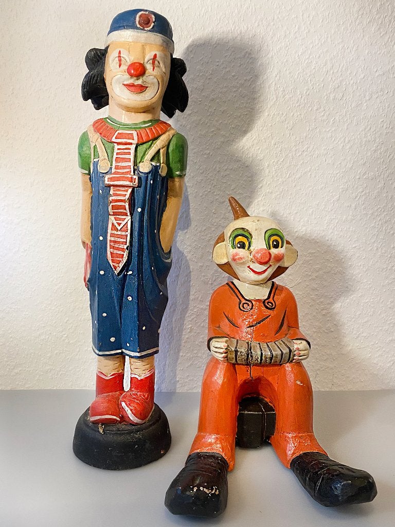 Beelden, clowns, Overige onderwerpen, Houtsnijwerk, Handgemaakt, Hout