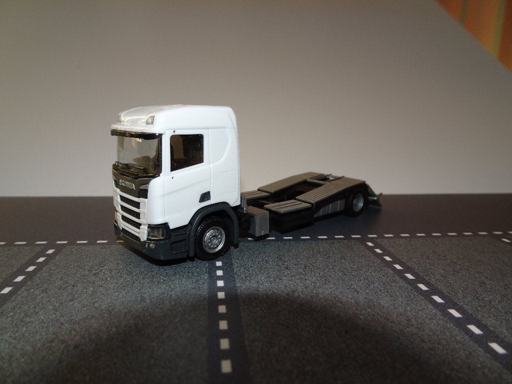 959 herpa scania cs cr trucktransporter bakwagen 1:87 truck, Ophalen of Verzenden, Zo goed als nieuw, Bus of Vrachtwagen, Herpa