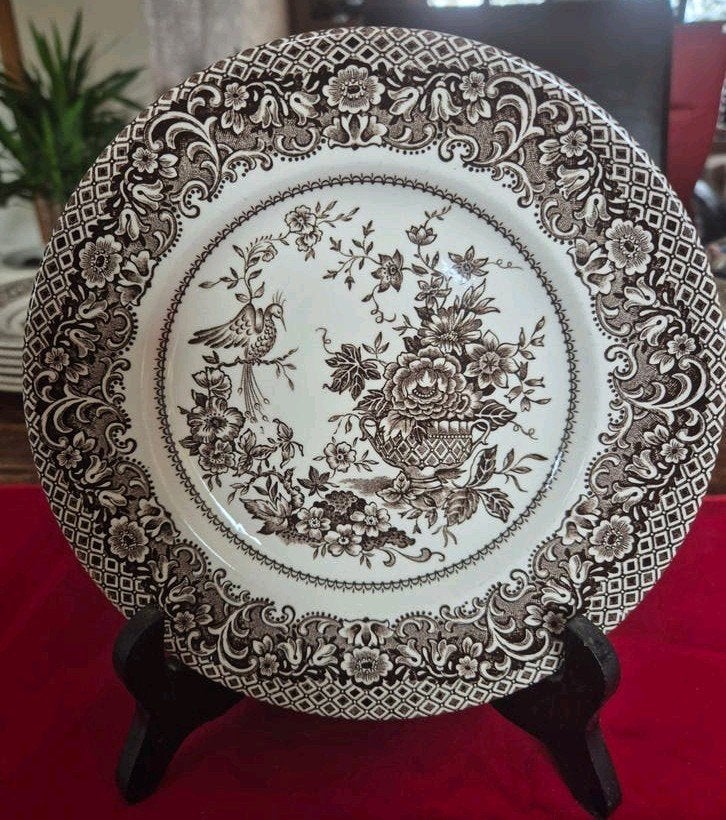 8 Staffordshire Jardiniere borden - Bruin/Sepia Transferware, Ophalen of Verzenden