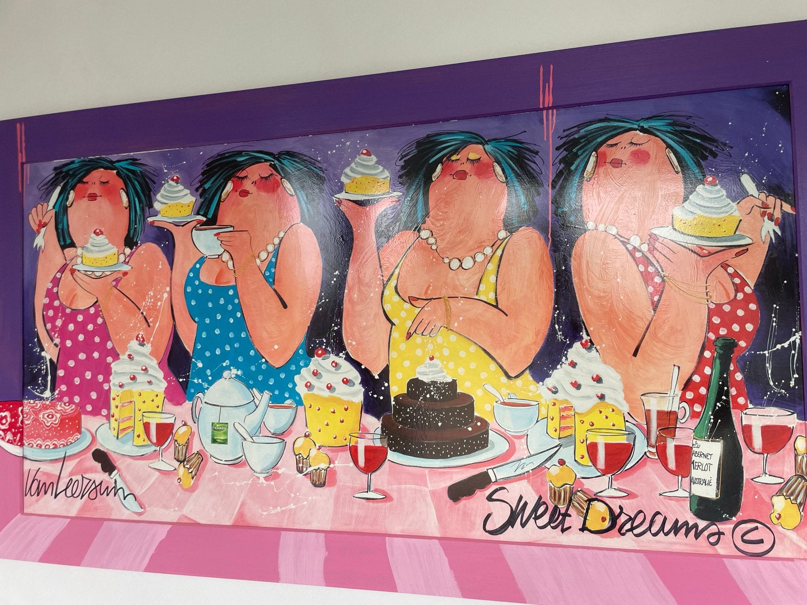 Schilderij 'Sweet Dreams' van Van Leersum - Dikke Dames, Ophalen, Figuren, Hout, Op houten frame