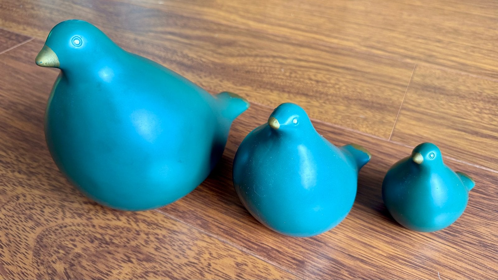 Set van 3 decoratieve vogels in groen - 20, 15 en 10 cm, Ophalen of Verzenden, Zo goed als nieuw, Groen, Steen/keramiek