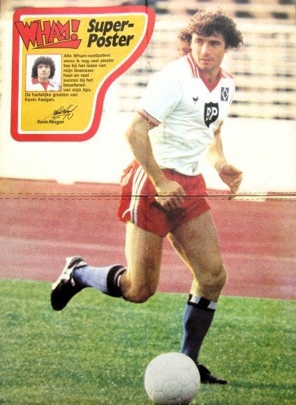 Vintage WHAM Super-Poster voetbal Kevin Keegam 1980 football, Ophalen of Verzenden, Zo goed als nieuw, Poster, Plaatje of Sticker