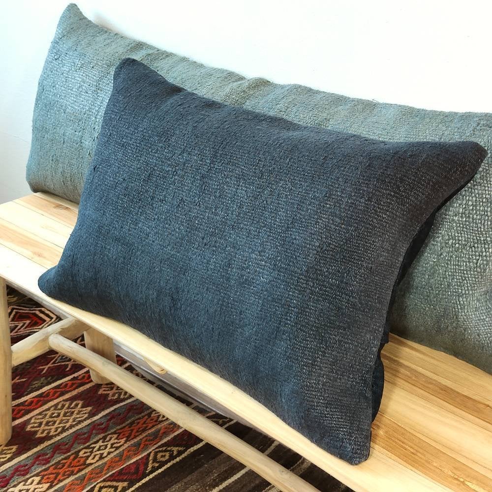 Kelimkussen van hennep kelim - Vintage - 40x60 - Smoky navy, Yazgibi, Overige kleuren, Verzenden, Handgemaakt