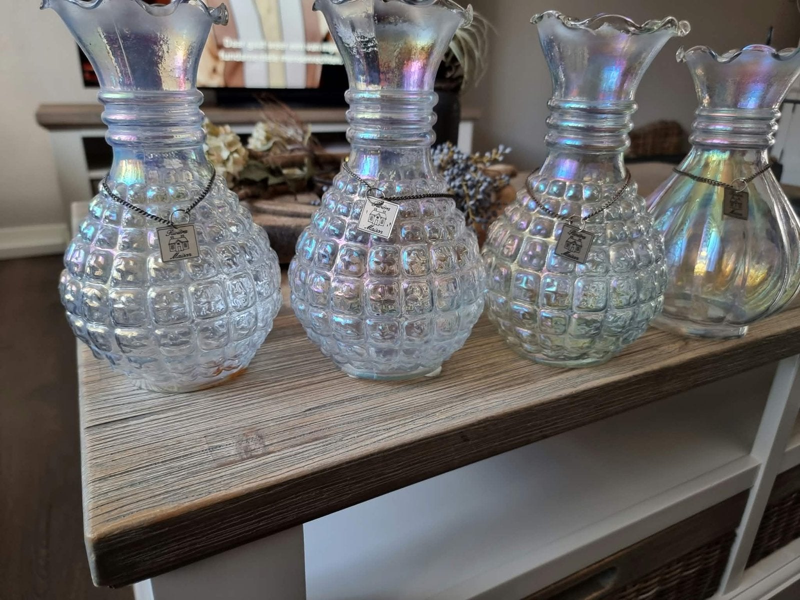 4 Riviera Maison vaasjes - Glanzend glas, Ophalen of Verzenden