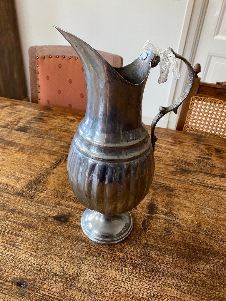 Brocante zilverkleurige karaf/vaas/kan, Ophalen of Verzenden