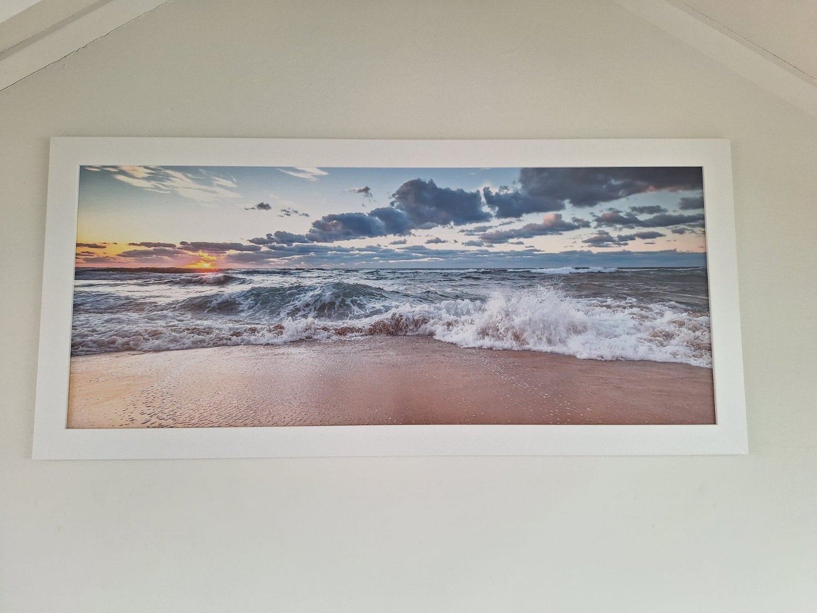Schilderij zonsondergang aan zee 130x60 cm, Ophalen, 125 cm of meer, Print, 50 – 75