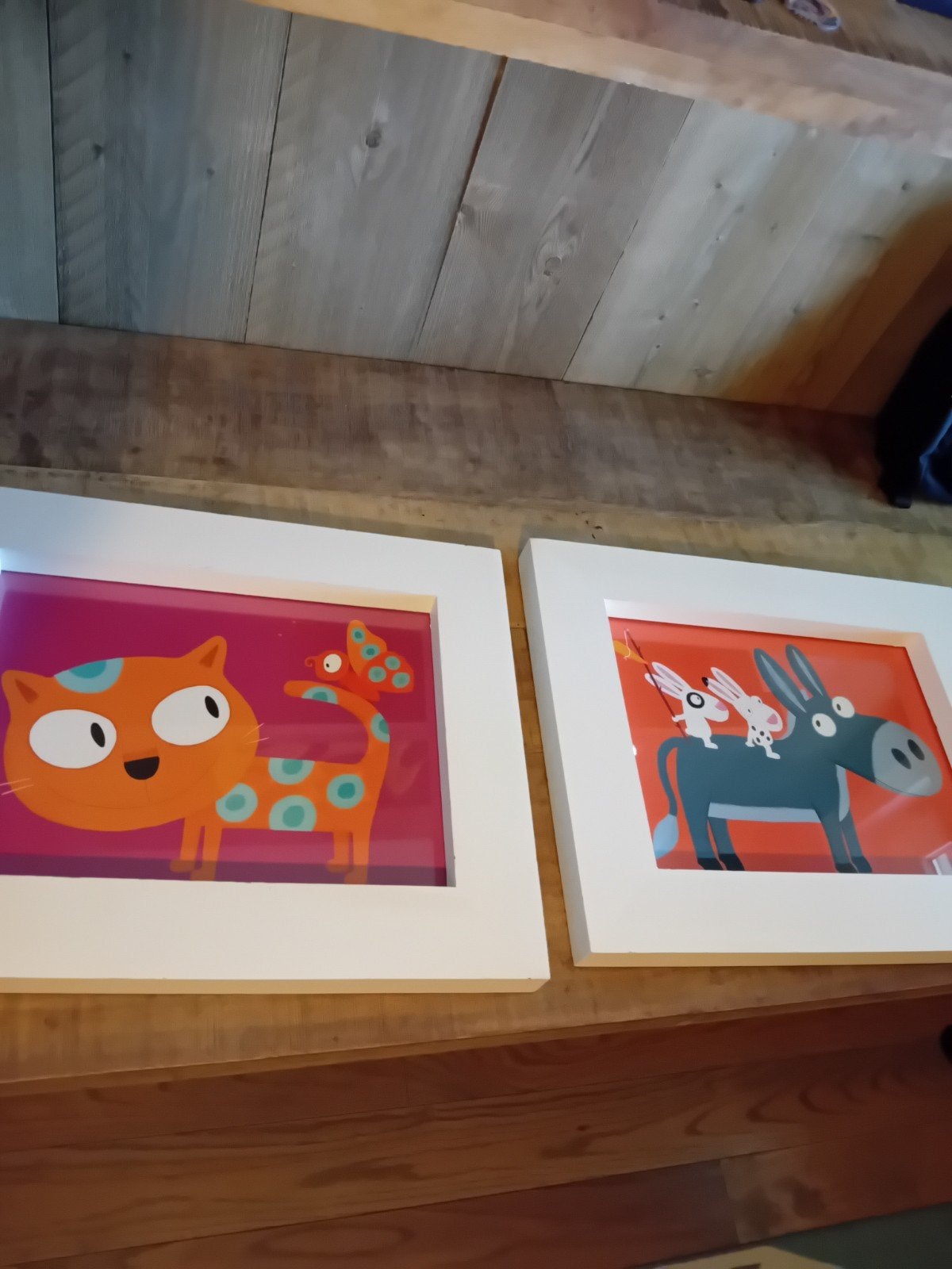 twee kinder schilderijtjes, Ophalen, Zo goed als nieuw, Ingelijst, Wanddecoratie