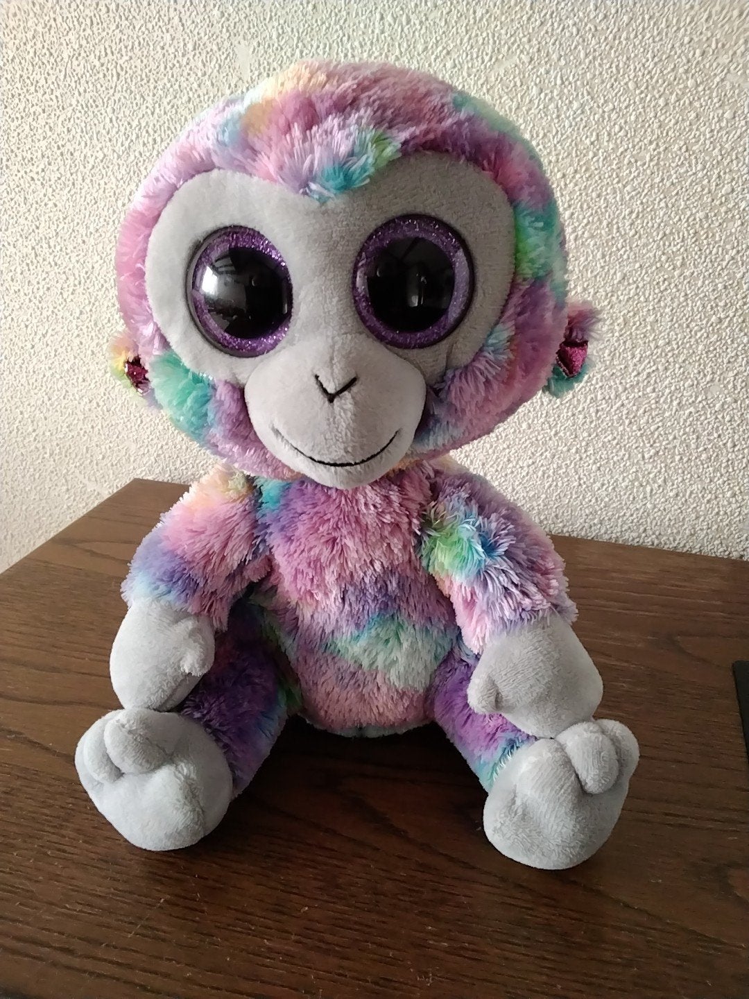 Ty Beanie Boo aapje met grote ogen - Meerkleurig, Gebruikt, Ophalen of Verzenden, Met label, Middelgroot (20 tot 80 cm)