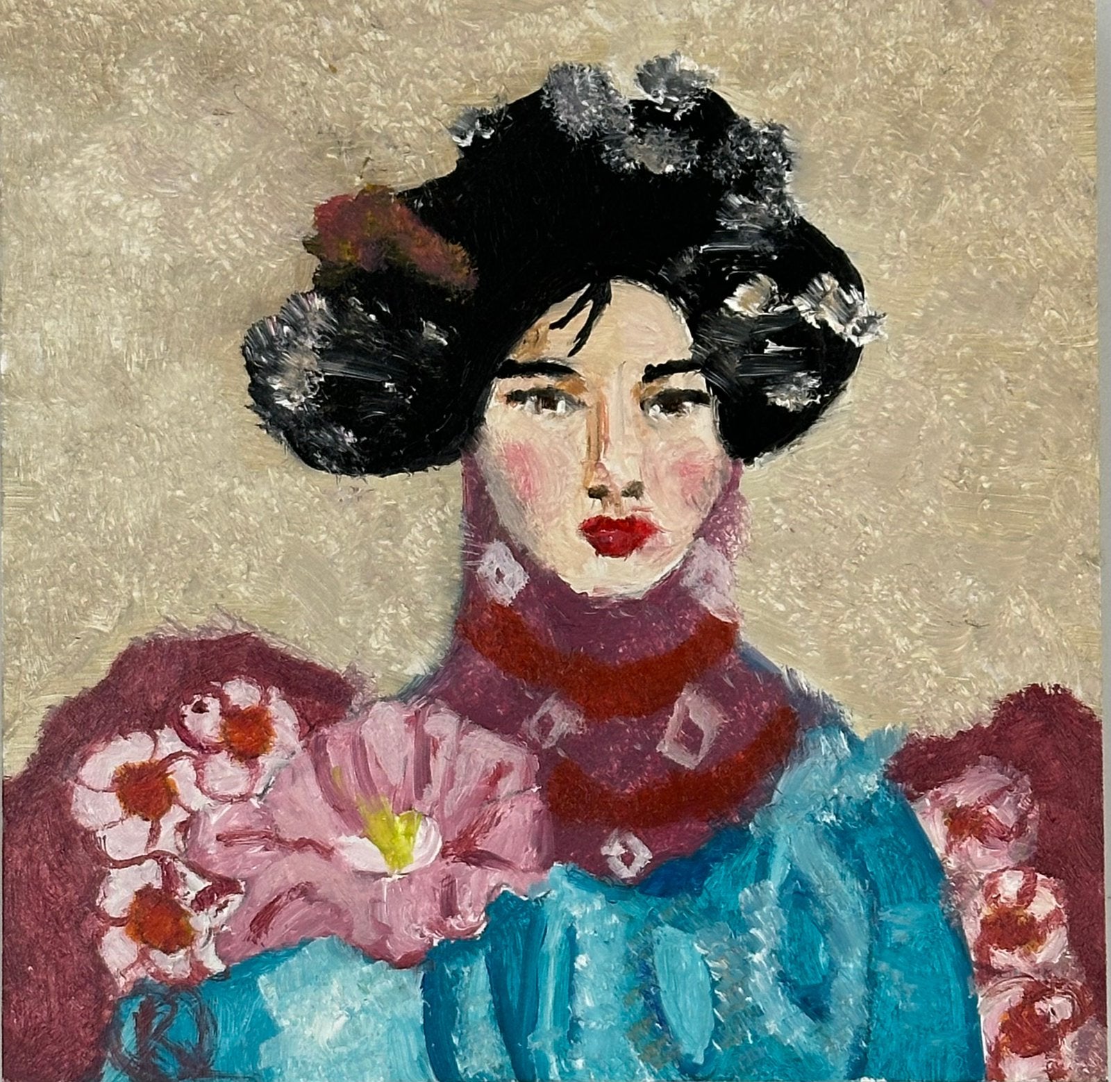 Portret vrouw Miljuschka miniatuur, Ophalen of Verzenden, Olieverf, Overige materialen, Gesigneerd